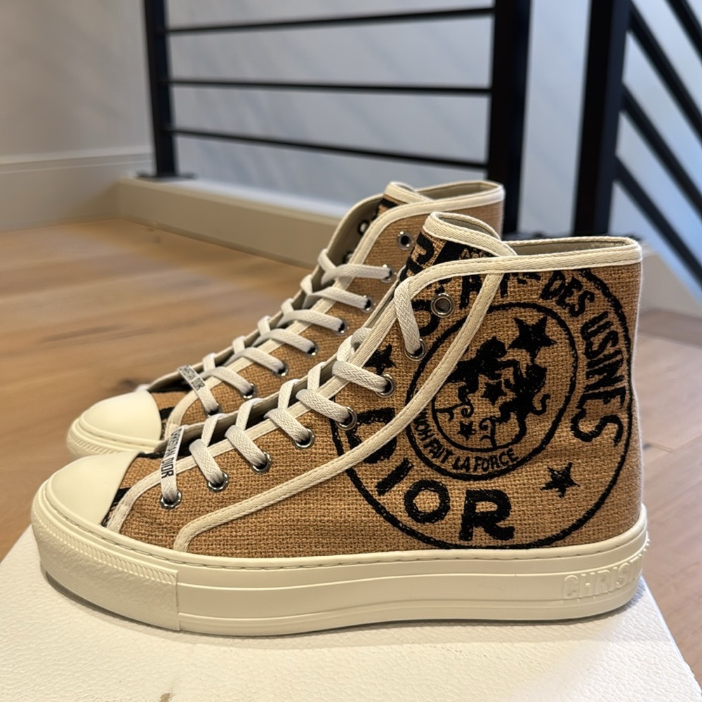 Christian Dior Walk’N’Dior High Top Sneakers Raw Beige Authentic